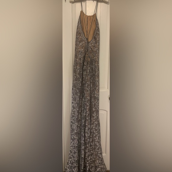 NWT Jovani Gray Lace & Sequin Sz 14 Floor-length Spaghetti-Strap Evening Gown - Picture 6 of 8